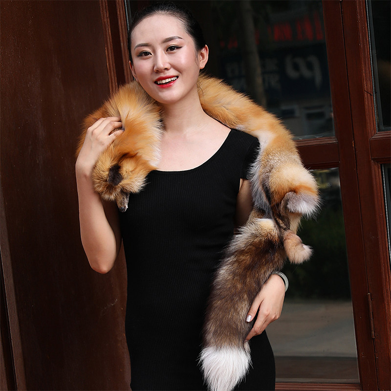 狐狸围脖真皮蓝狐整张狐狸皮披肩白狐毛领皮草围巾