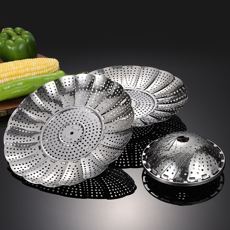 折叠蒸笼盘304不锈钢蒸盘硅胶蒸笼可伸缩多功能篦子家用万能蒸架