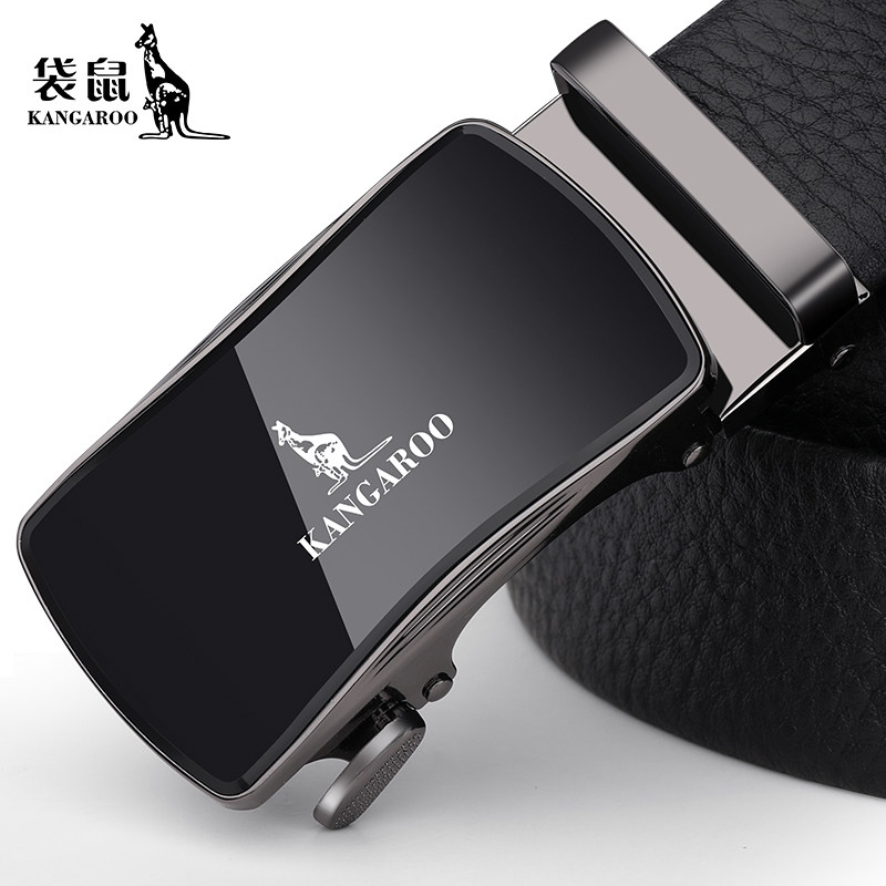 袋鼠皮带男士真皮自动扣头牛皮纯青年轻人裤带腰带