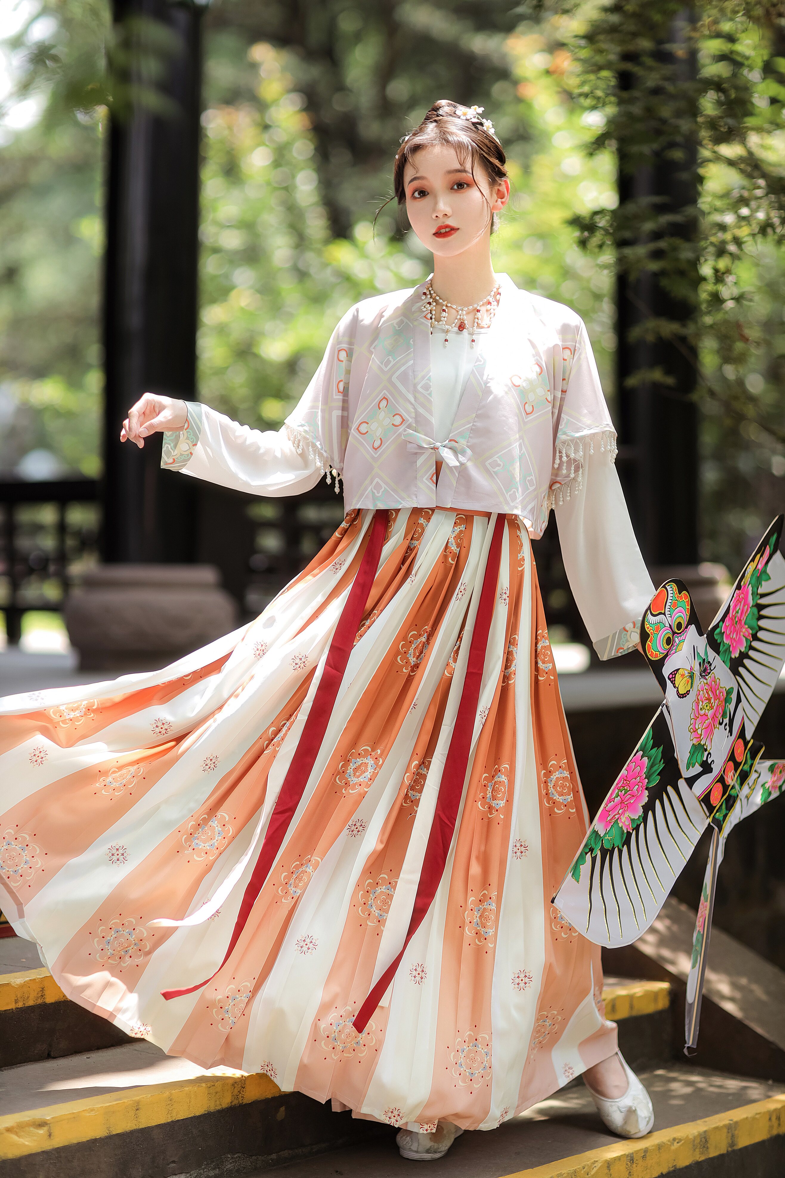 芙蓉原创印花唐褙圆领衫褶裙正品改良唐制汉夏季汉服