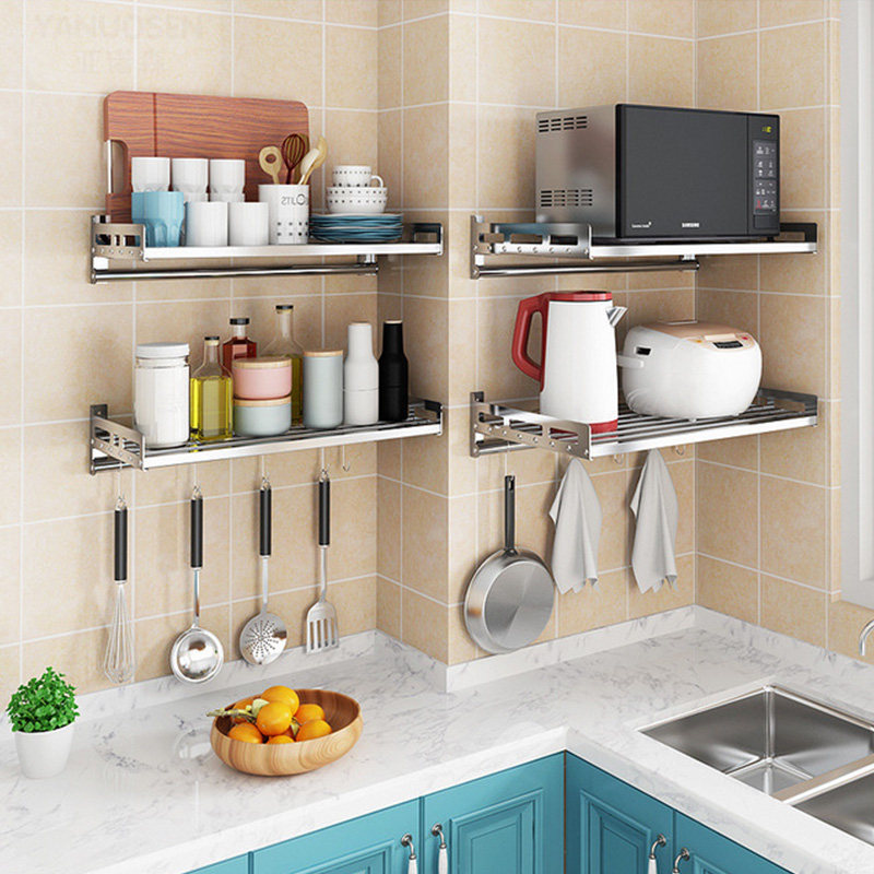 搁板置物架不锈不锈钢钢架厨房墙上微波炉支架收纳厨房置物架