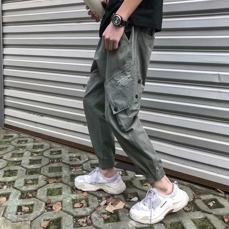 秋季休闲裤男宽松韩版潮流ins工装裤港风痞帅9九分哈伦束脚长裤子