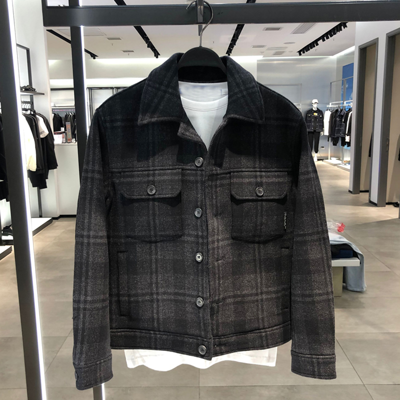 BIRD TIGER PEACE毛呢外套男千鸟格子秋冬羊毛工装夹克B1BCA4106