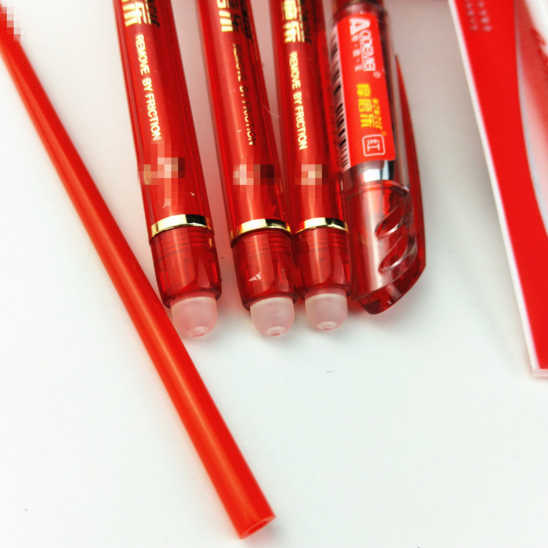 学生用红色可擦中性笔笔芯奥德美 批改作业用红摩易消能擦的红笔