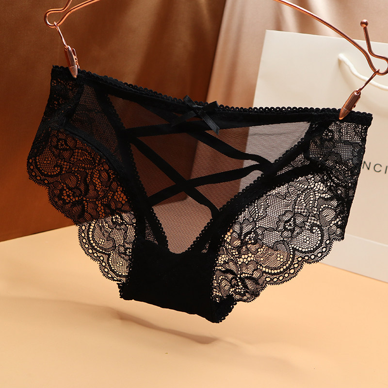 小码内裤三角裤女性性感交叉蕾丝透明火辣低腰网纱底裤镂空诱惑薄