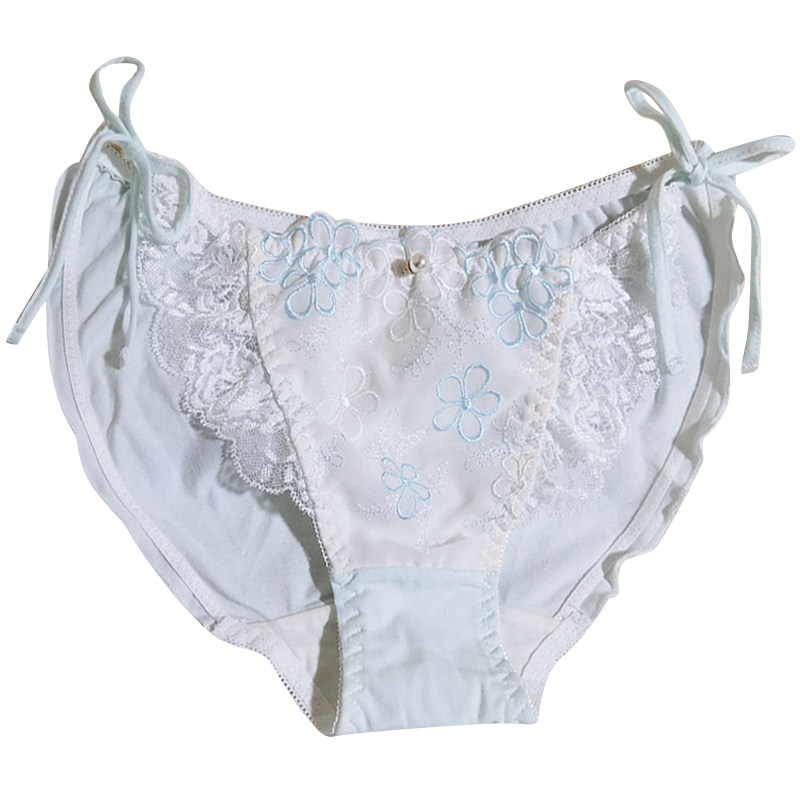 系带内裤女可解开绑带两侧带子刺绣蕾丝大码平角裤