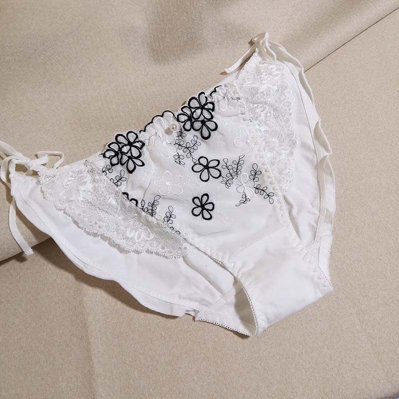 系带内裤女可解开绑带两侧带子刺绣蕾丝大码平角裤