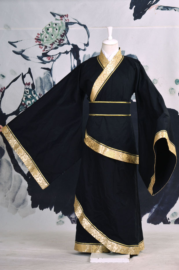 七七坊汉服华服拜师文雅送腰带厚棉秦汉朝男士双绕曲裾袍天蓝藏蓝