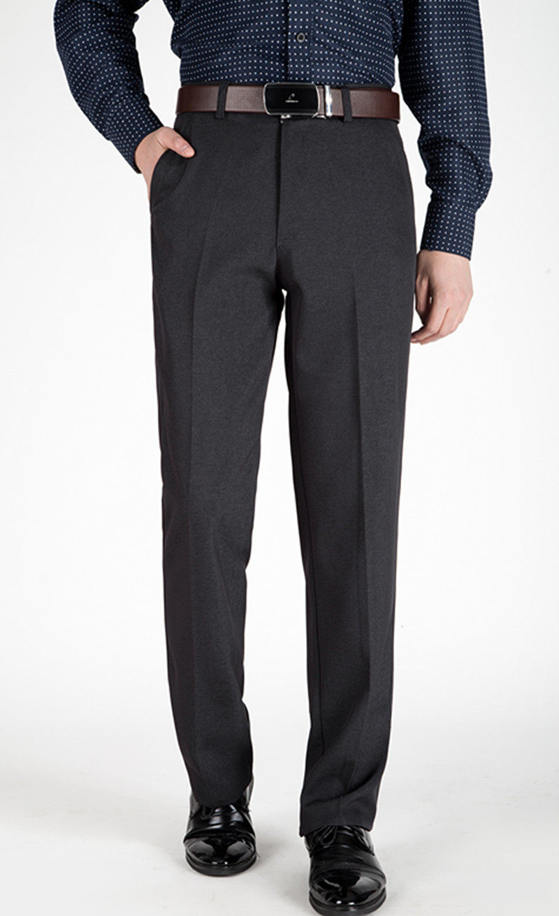 冬季加绒黑色深蓝色西裤中老年男装休闲直筒高腰西裤