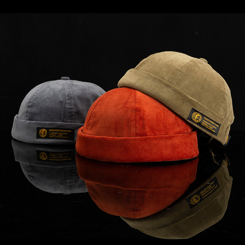 雅痞男潮灯芯绒地主帽日系瓜皮帽女无檐帽流氓帽子