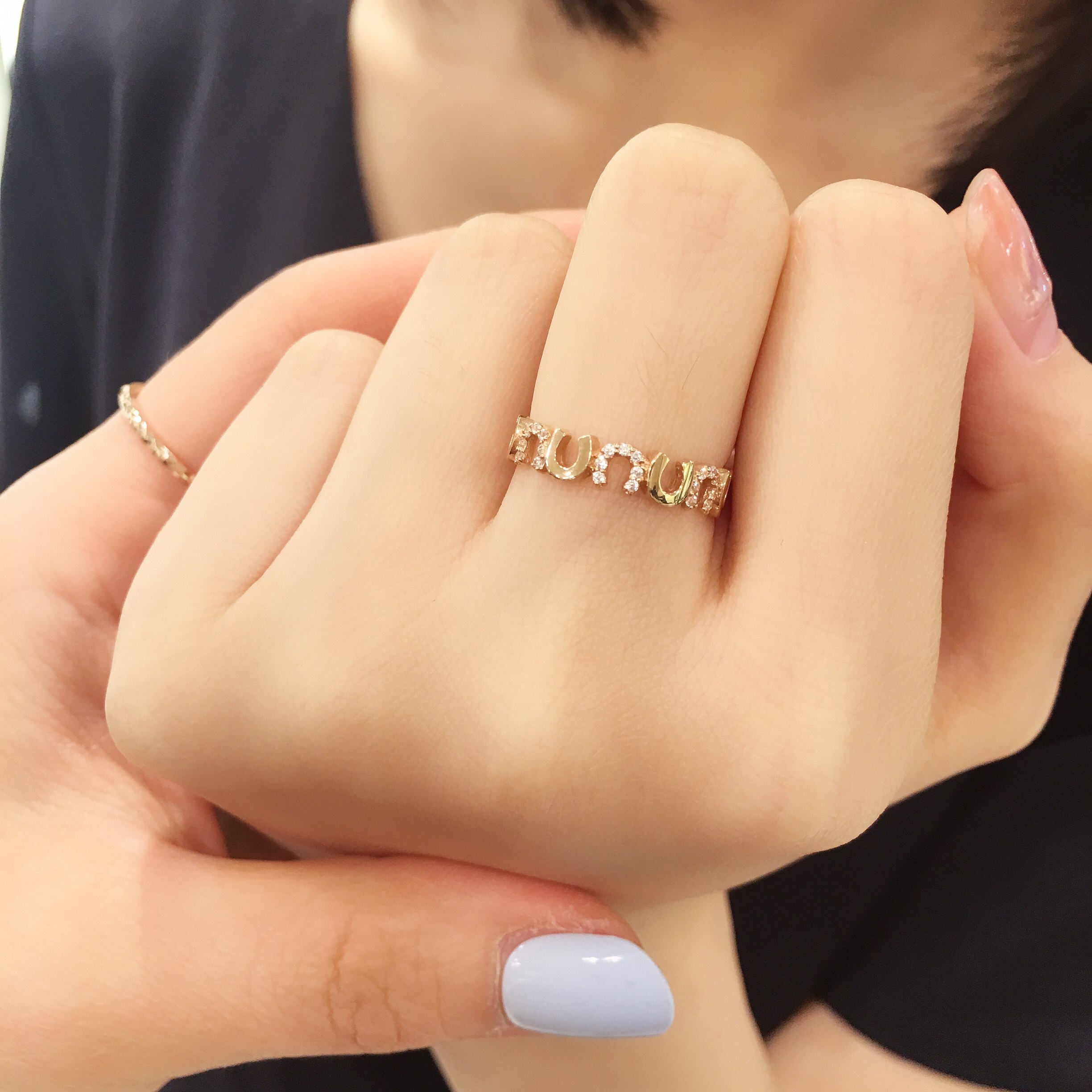 金新款玫瑰金色戒指锆石lloyd韩国马蹄戒指