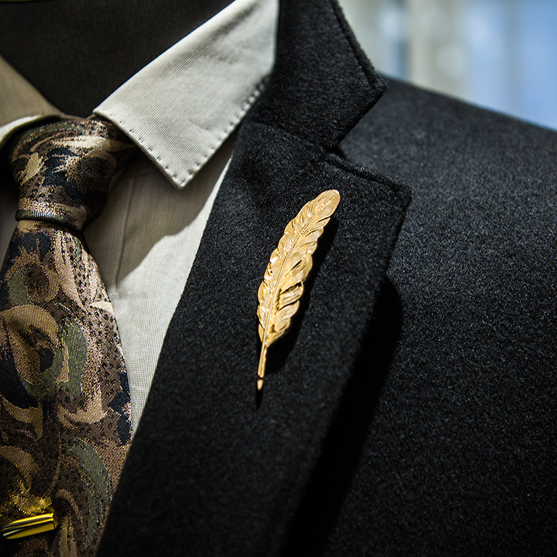 领针男士西装配饰别针金属大羽羽毛复古金色领针