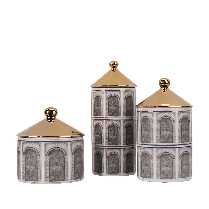 欧式建筑造型装饰陶瓷摆件现代轻奢客厅样板房摆件