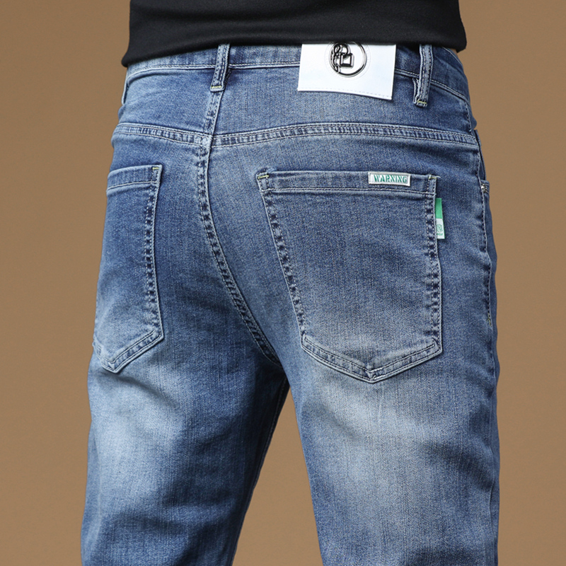2022年新款秋季高端蓝色牛仔裤男修身高弹力休闲长裤子百搭不掉色