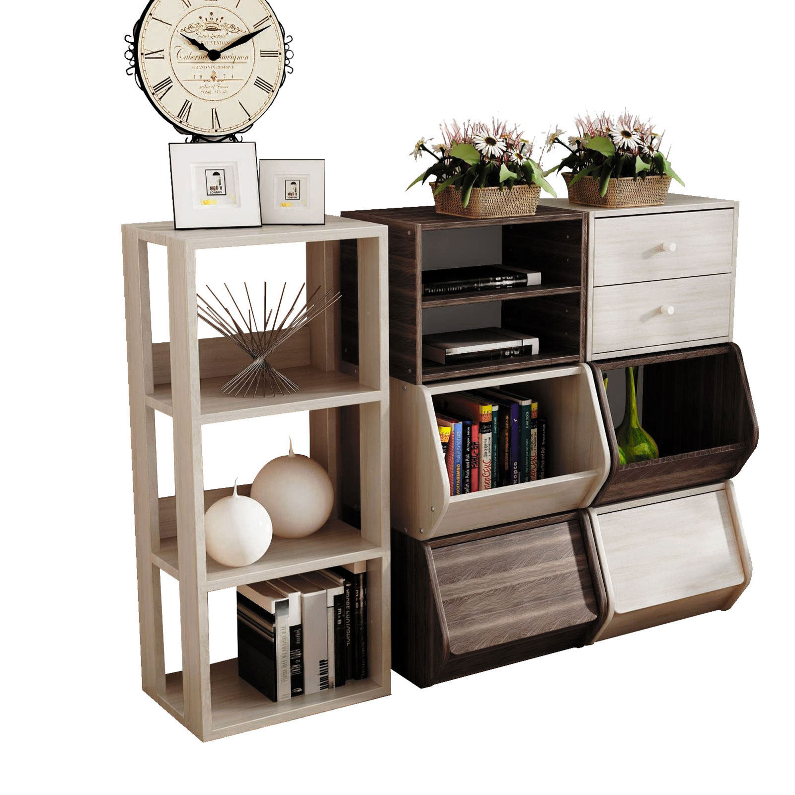 白菜价创意卧室柜组合柜 小书柜自由组合简易可叠加储物柜日韩式格子