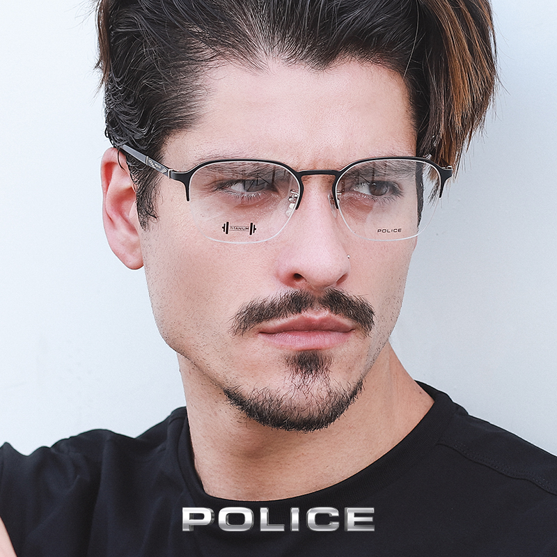 police2021春夏新品光学镜架半框文艺商务钛质可配眼镜架
