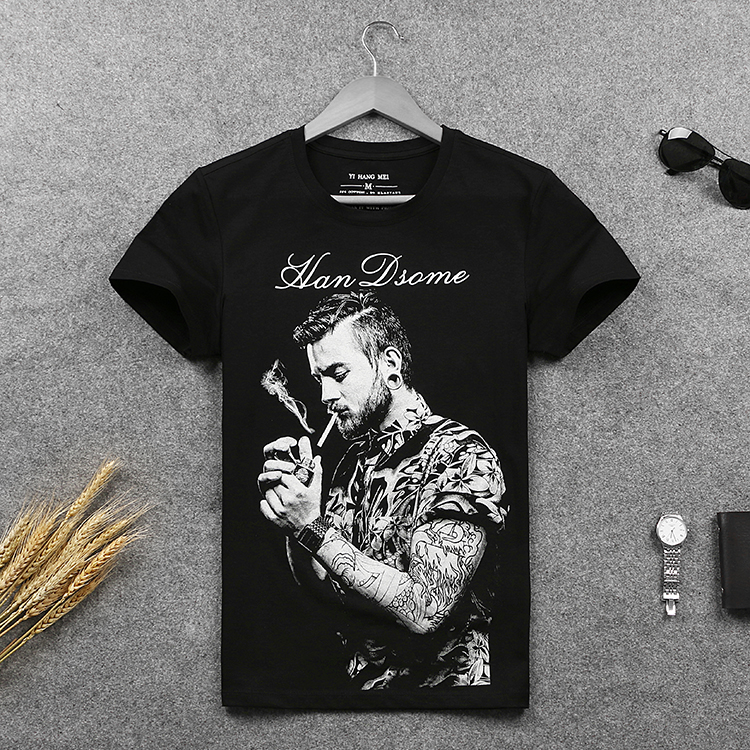 2022夏装男士帅气人物印花潮流短袖T恤 欧洲站新款双丝光棉圆领t