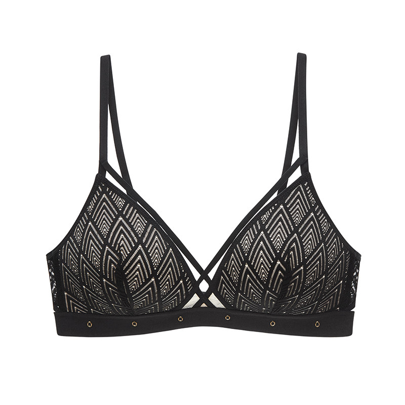 兰卓丽女士内衣文胸无钢圈薄款聚拢性感交叉三角杯文胸