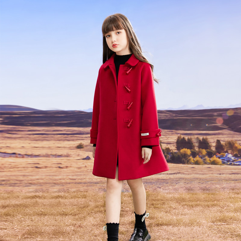 女童毛呢外套2022新款洋气冬装红色儿童呢子呢大衣