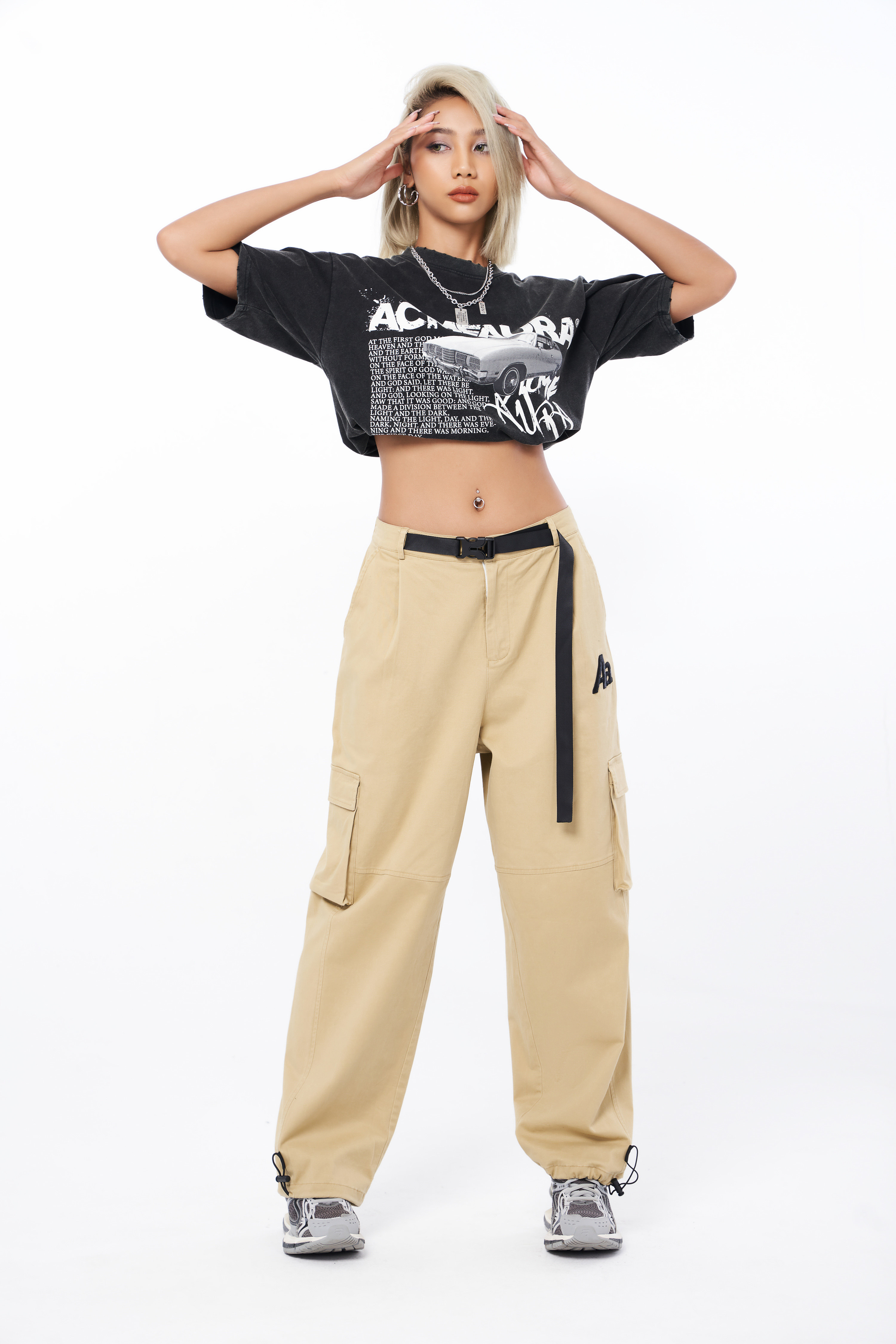 acmeaura爵士舞hiphop街舞纯色滑板练舞弹力宽松红色休闲裤