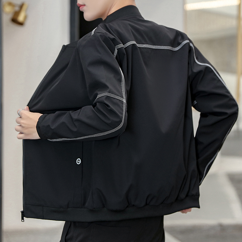 外套男春秋上衣韩版冬季帅气棒球服2021新款工装加绒夹克ins牛仔