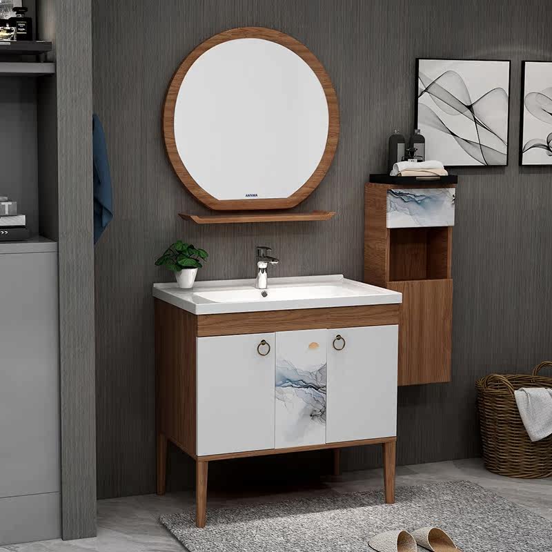 安华落地式北欧浴室柜阳台卫生间洗脸盆洗漱台组合柜闪影系列