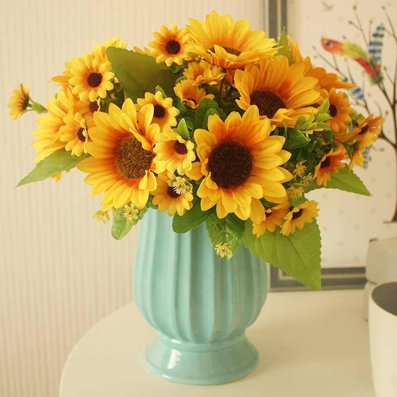 陶瓷花瓶插花套装仿真太阳花客厅摆设餐桌卧室花瓶