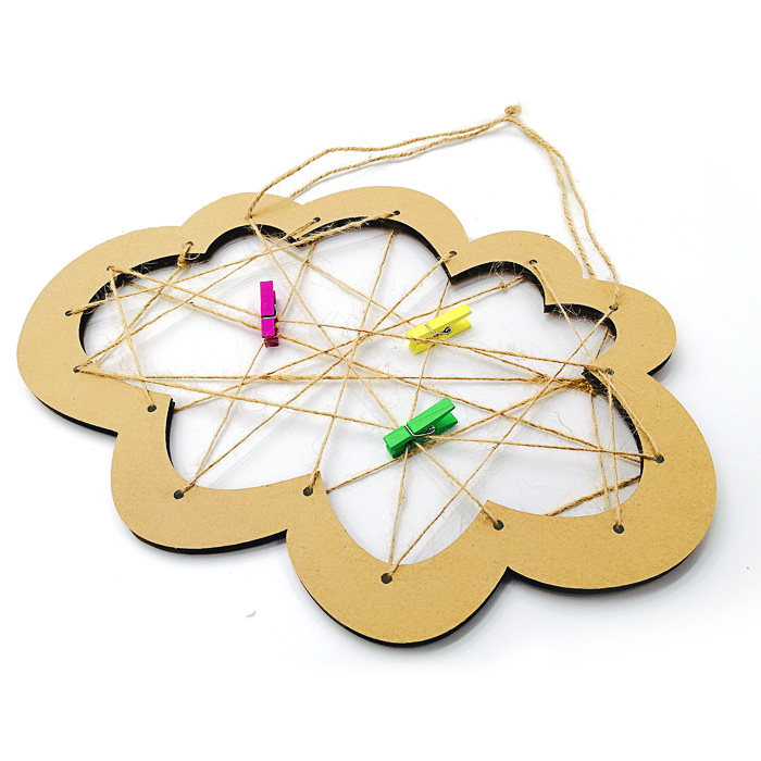 网格云朵纸板麻绳创意手工diy环创艺术走廊白模填色