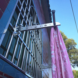 免打孔防盗网挂衣架不锈钢阳台固定式 晾衣架家用窗户室外晾晒衣服