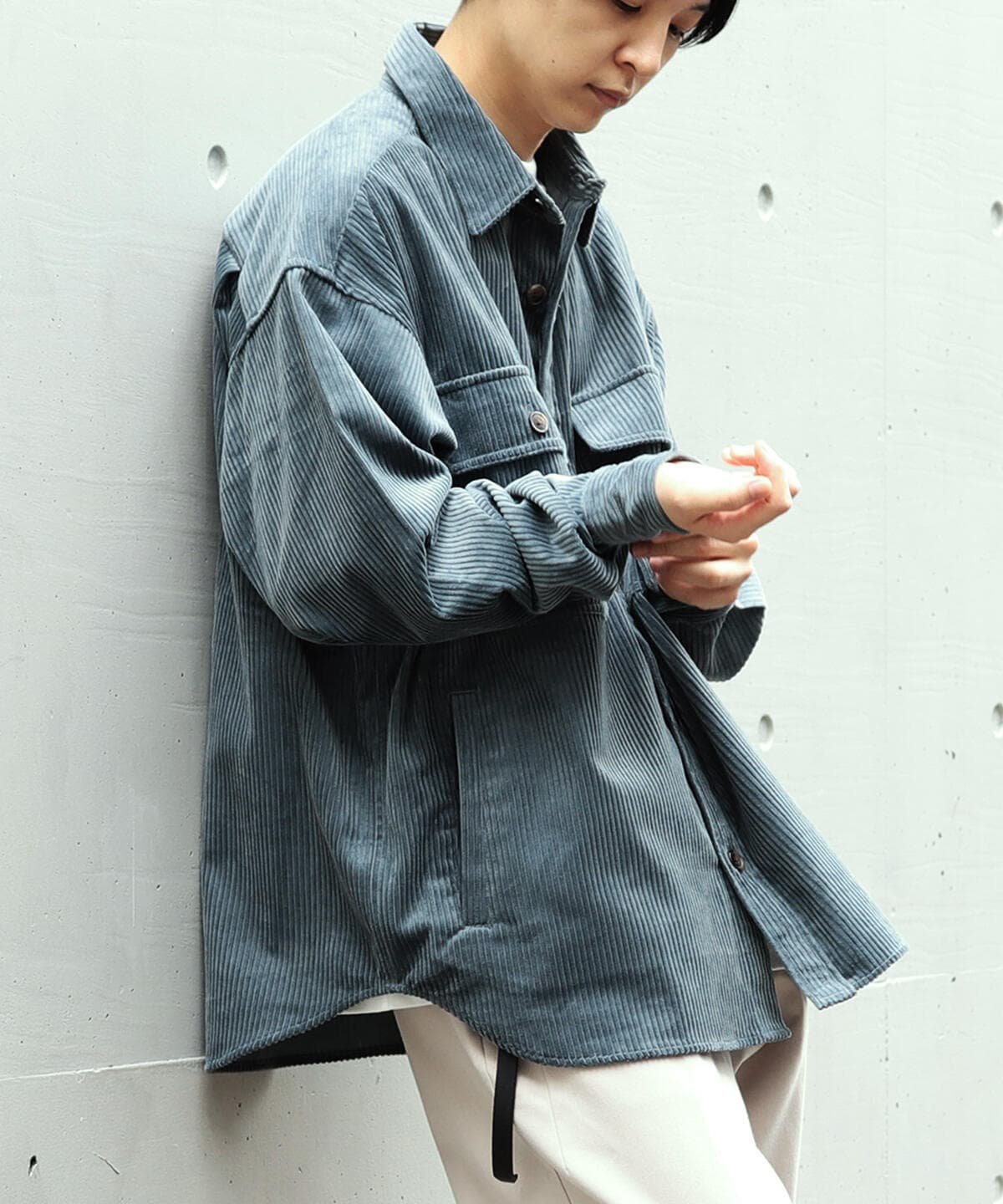 beamsdotcorduroycposhirt21aw复古宽松灯心绒两袋衬衫夹克