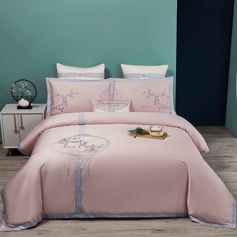 件套新中式全棉床上用品纯棉国风中国被套刺绣60支床品套件