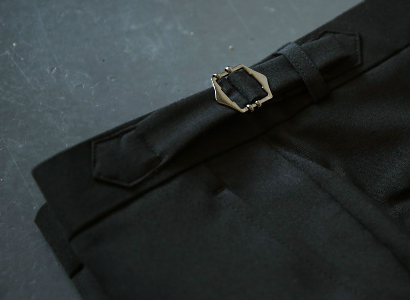 夏款黑色羊毛高腰巴黎扣休闲九分西裤调节扣修身裤男士可定制