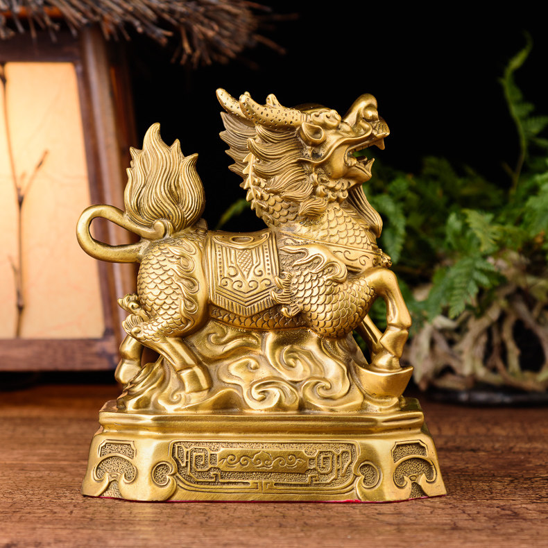 纯铜麒麟摆件一对祥瑞麒麟家居客厅摆设装饰品精致摆件
