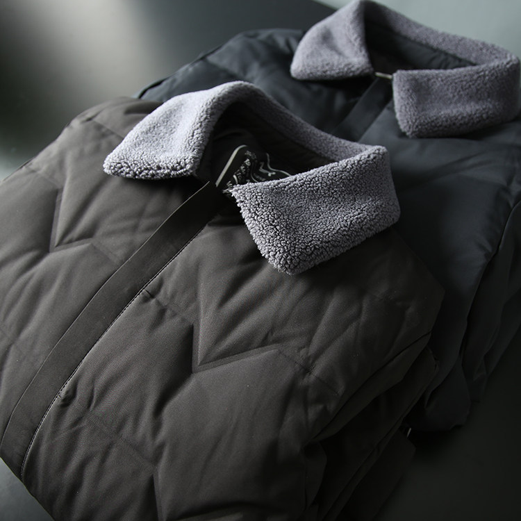 羊毛翻领无缝压胶分仓直充防跑绒男士秋冬新款羽绒服