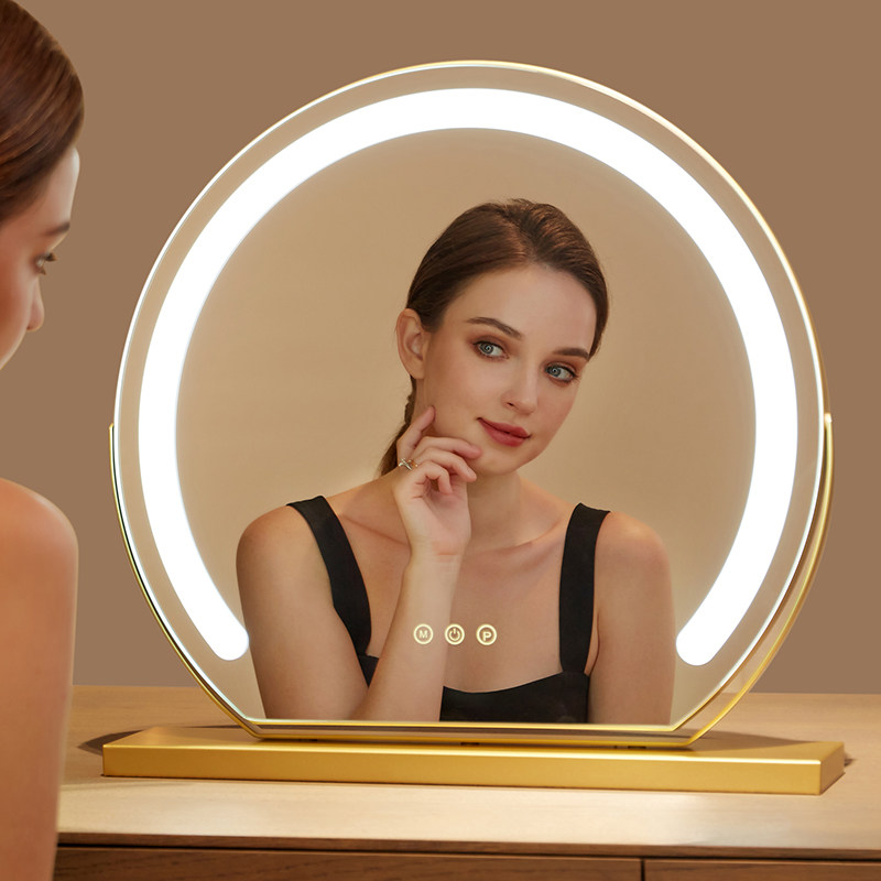 汉九宫化妆镜台式桌面led带灯补光充电梳妆台旋转随身化妆镜