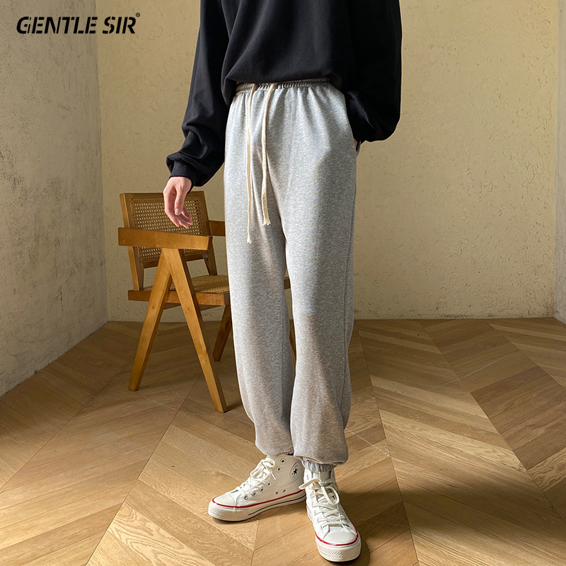 灰色加厚卫裤男冬季春秋款宽松直筒休闲纯棉束脚运动裤子长裤加绒