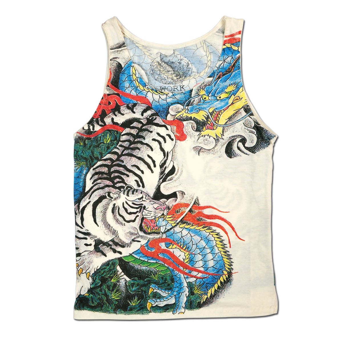 自言自语 纯棉青龙白虎印花复古背心夏季宽松男潮牌街头吊带米白