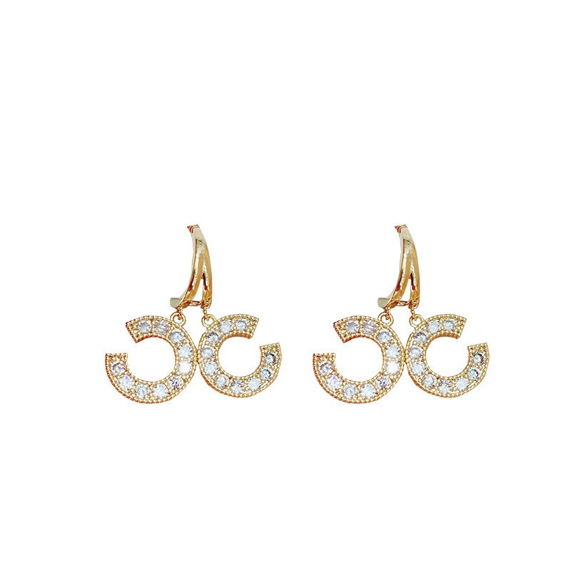 东大门设计感微锆石交叉字母耳环气质时尚金属耳环