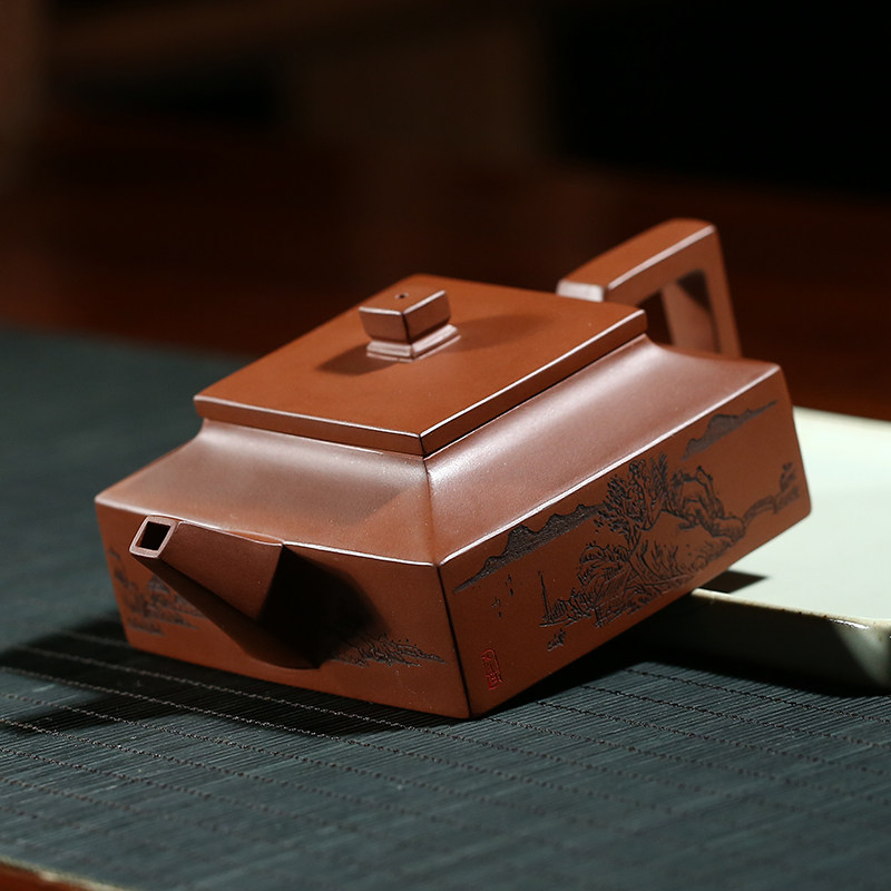 御壶宜兴名家紫砂方壶茶具纯原原矿底槽清全茶壶