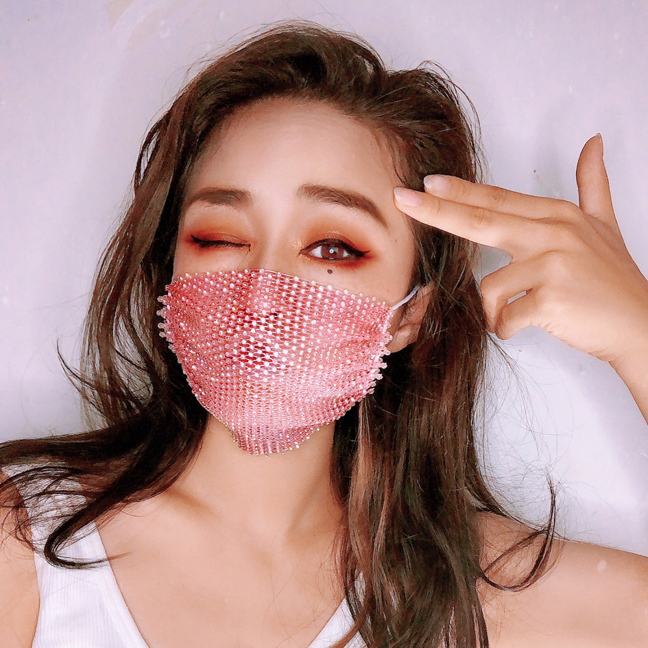 抖音新款同款带钻口罩镶钻网红渔网面纱韩版口罩
