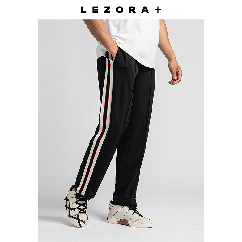 LEZORA设计师运动风！裤脚开衩 定织面料针织边条中缝卫裤男