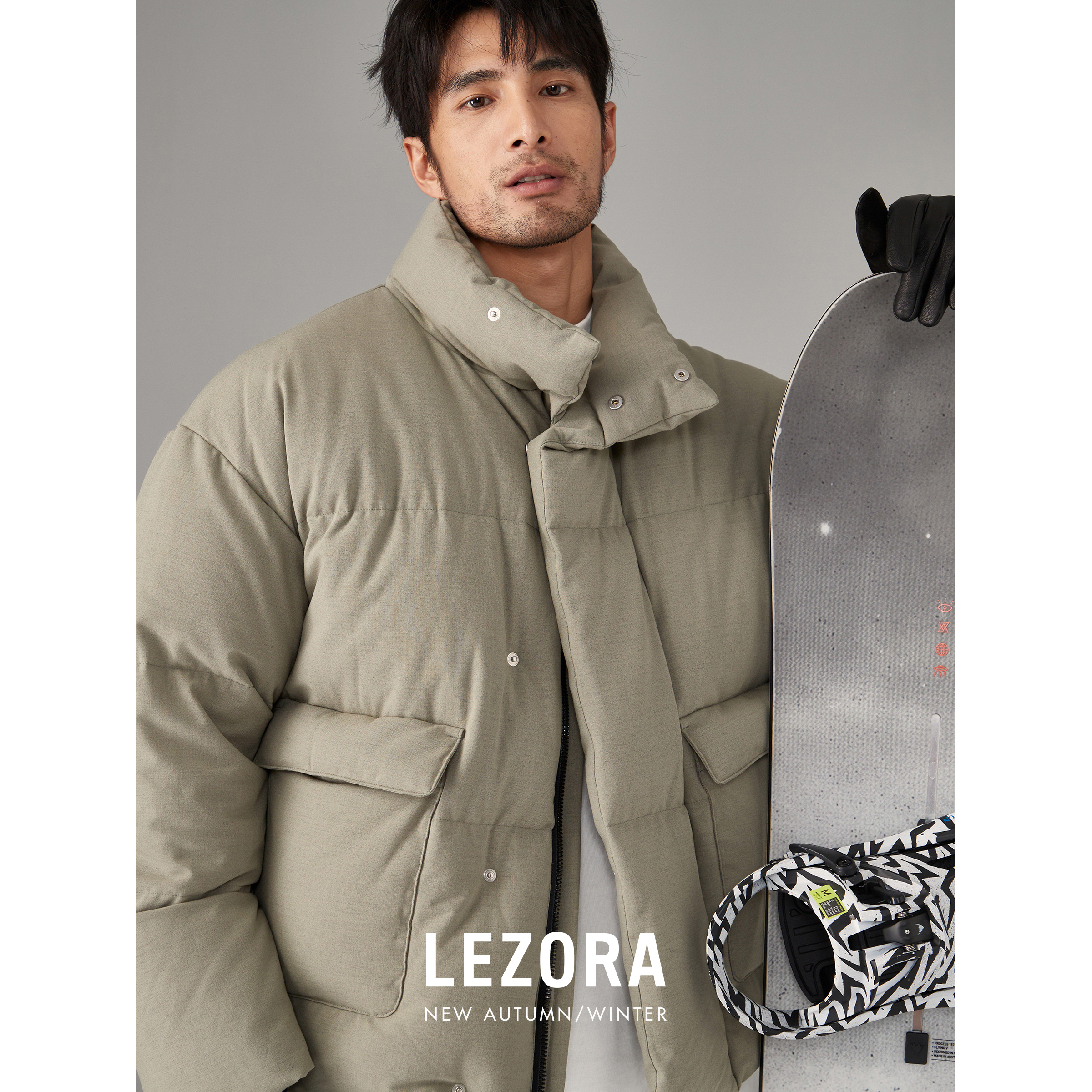 LEZORA蓬松度700！日标90安心羽绒 廓形短款立领羊毛面包羽绒服男