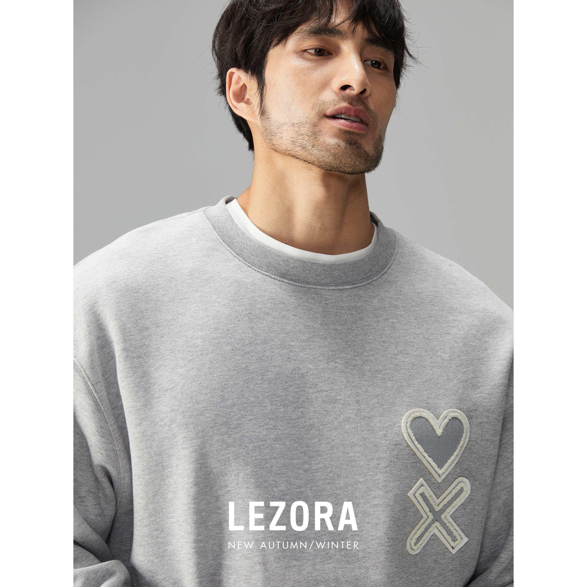 LEZORA定织510g重磅毛圈棉！爱心与dead贴布刺绣廓形圆领卫衣