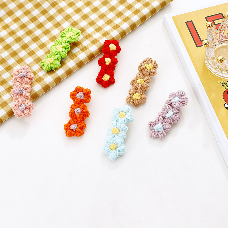 秋冬儿童手工钩针毛线发夹网红ins泡芙花朵发饰
