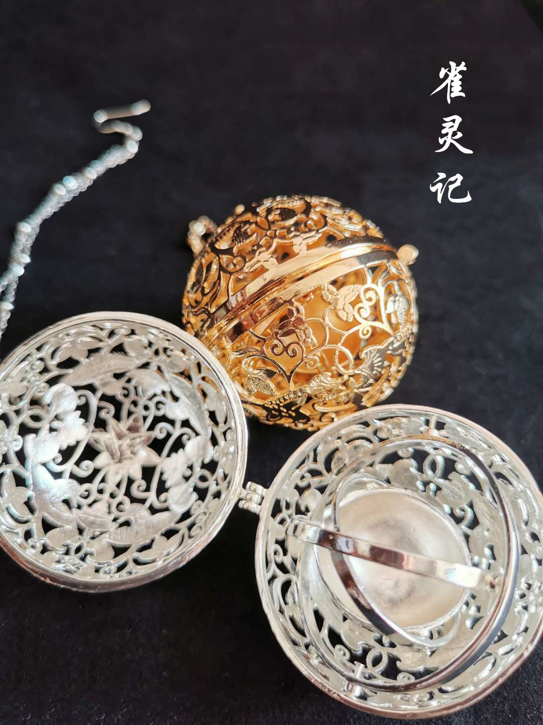 雀灵葡萄花鸟纹银香囊陕西博物馆杨贵妃宫廷贵妇发饰