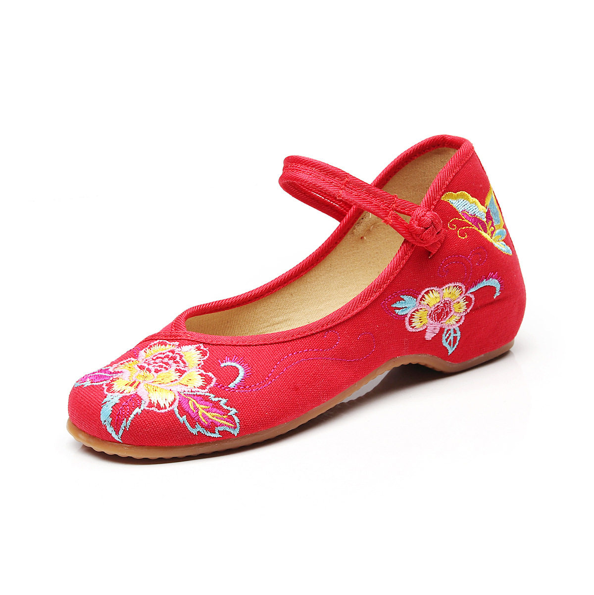 蝴蝶花老北京布鞋绣花鞋单鞋广场舞牛筋民族风婚鞋布鞋