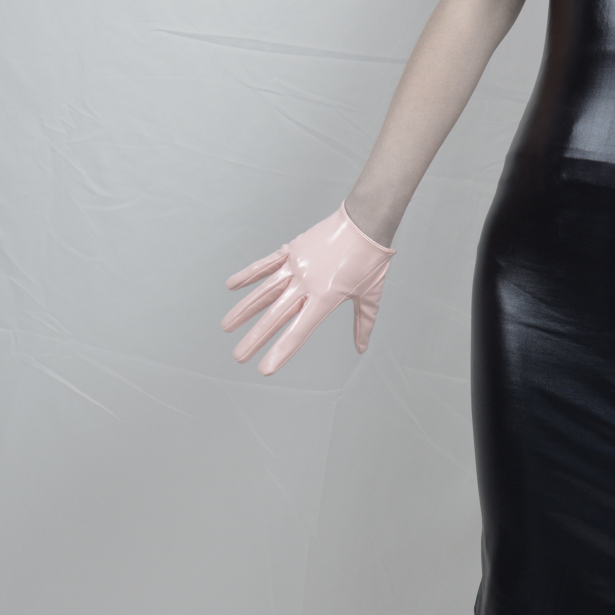 包邮漆皮短手套16cm亮白色亮黑色亮红超短仿真皮麂皮绒面镜面亮皮