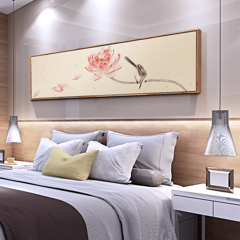 荷韵韵新中式卧室床头装饰画横幅荷花图挂画中国现代装饰画