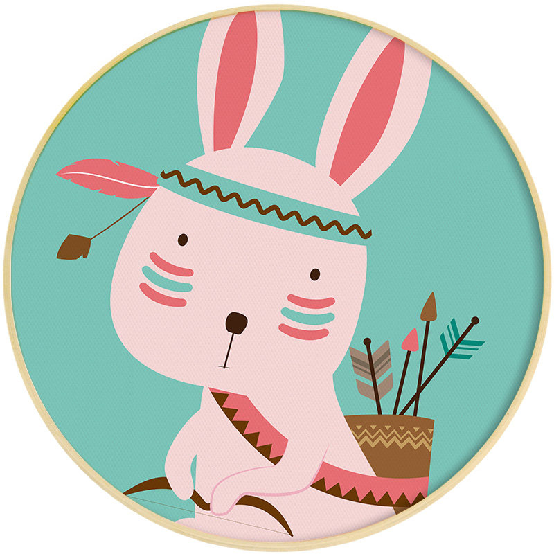 森林动物儿童卧室装饰画圆形框画可爱卡通壁画现代装饰画