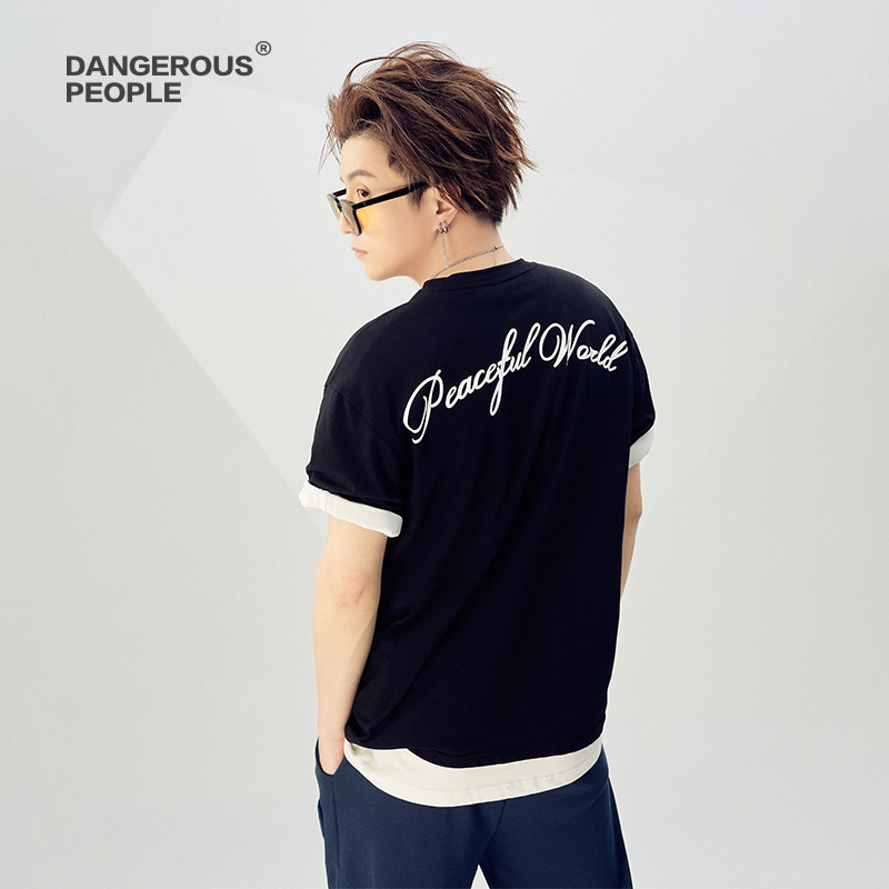 dangerouspeople休闲短袖夏短袖潮流薛之谦基础圆领字母枫叶t恤